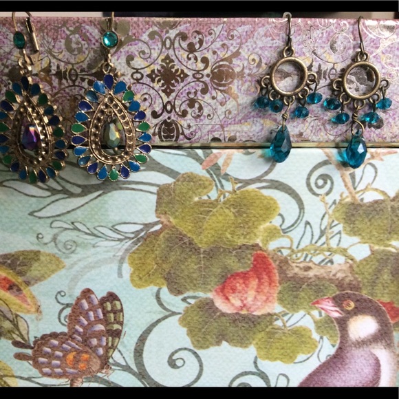 Enamel & Aurora Borealis Bead Fancy Drop  Earrings - Picture 5 of 7